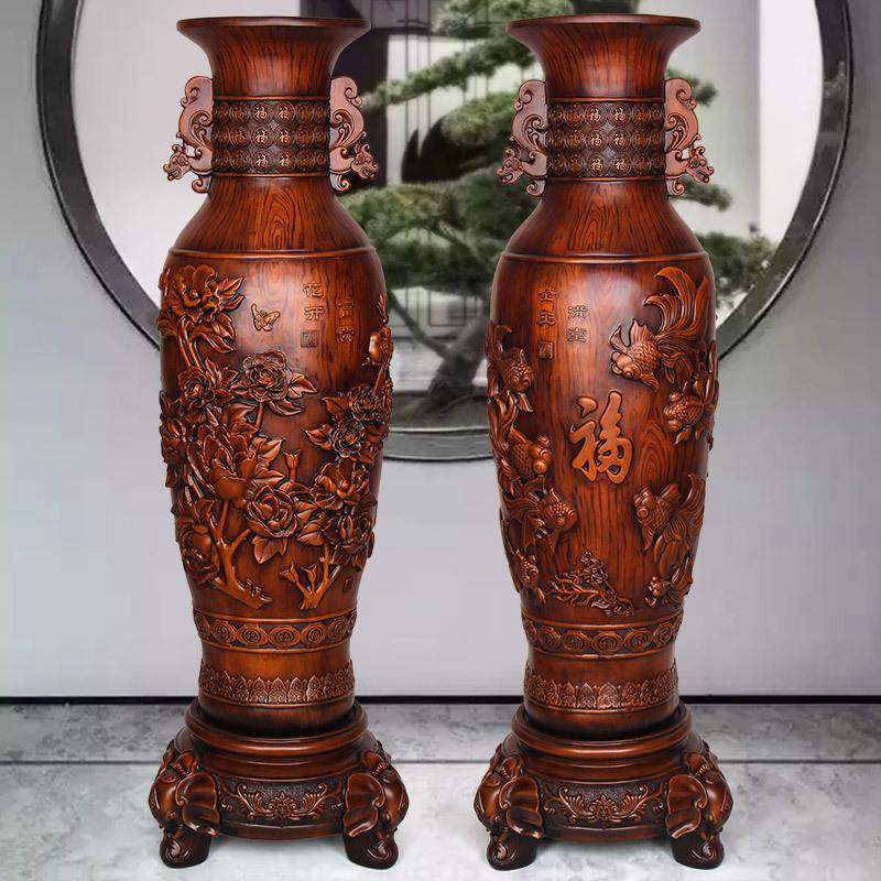 树脂花瓶摆件一对办公室客厅家居装饰品玄关电视柜旁边落地新中式