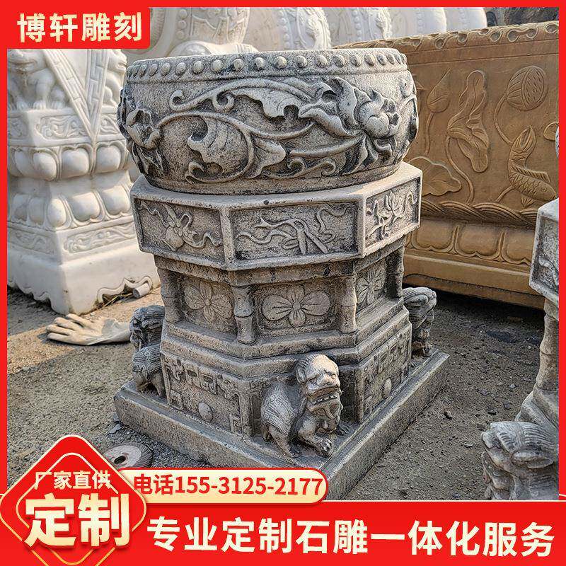 石柱墩柱顶石柱脚仿古明清老旧石柱墩青石老柱墩实心木柱底座石墩