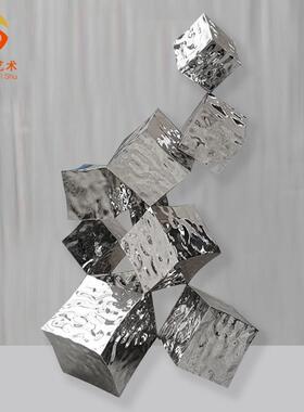 室内抽象景观雕塑不锈钢方块欧式几何切面电镀金属雕塑工艺品摆件