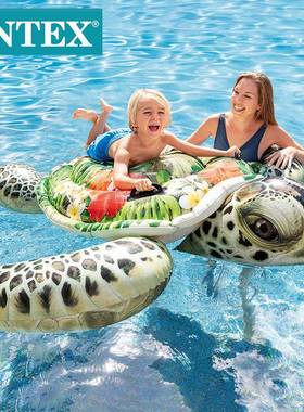 INTEX57555写实大海龟坐骑充气浮排泳池海边娱乐浮床水上儿童坐骑