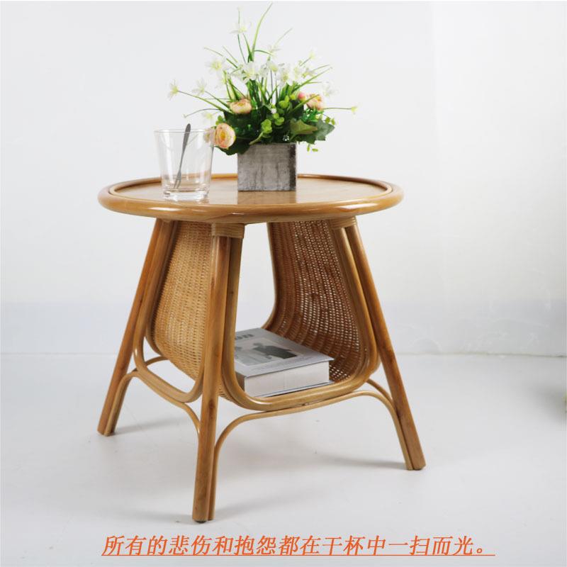 圆形藤编阳台小茶几日式飘窗置物架北欧艺术小平台出口家具