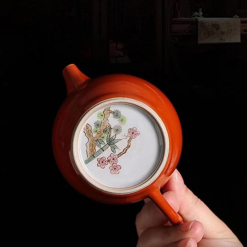 陶瓷手绘茶壶单壶色釉女士泡茶壶茶室手工小茶壶家用高端壶