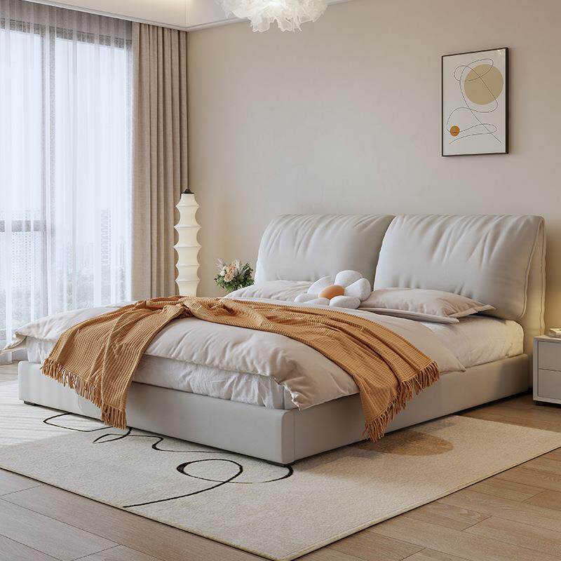 奶油风布艺床简约网红款大象耳朵科技布床软包主卧高箱储物双人床