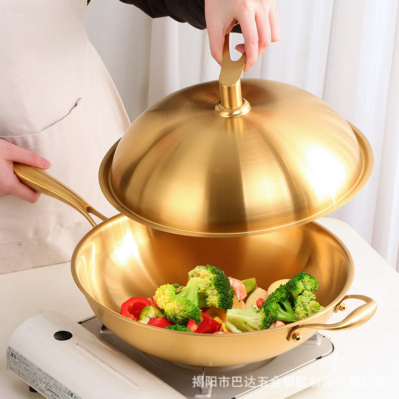 高拱盖无磁不锈钢盖子家用耐高温锅具通用一体成型可立式锅盖加厚