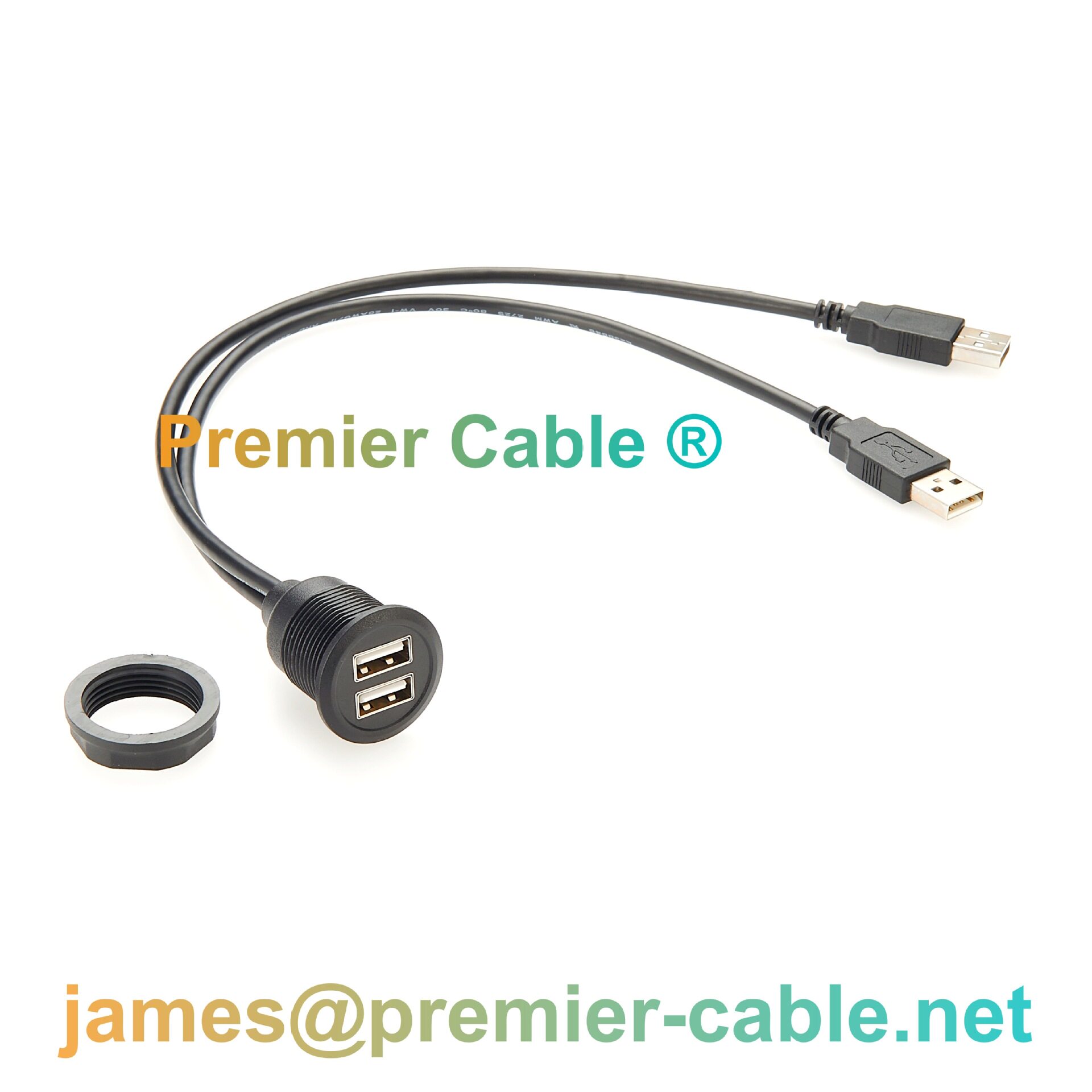 双端口USB2.0嵌入式面板安装延长线母对母机箱扩展线数据传输线