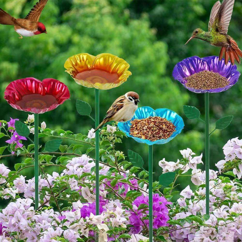亚马逊户外仿真花朵小鸟喂食器蜜蜂饮水站花园庭院装饰地插件鸟用