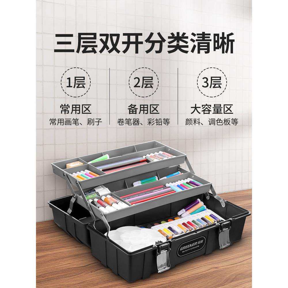 绿林美术生工具箱小学生一年级家用五金收纳盒画具多功能手提画箱