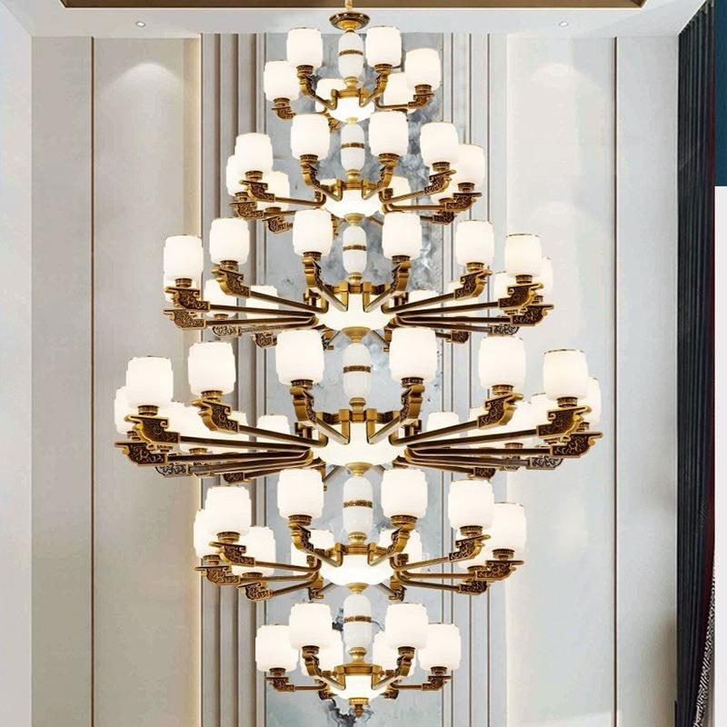 新式大吊灯现代客厅中灯石国中52582风玉餐厅复式楼大厅楼梯防蚊