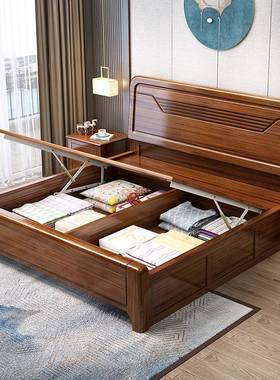 新中实式14999木双人床1.8米现代简约金丝檀轻奢主卧木婚床卧大室