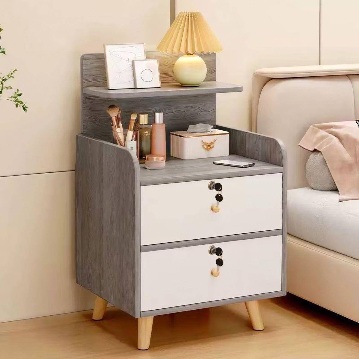 床头子柜约床头带锁收纳柜实USM木简腿小户型经济床边小柜型包邮