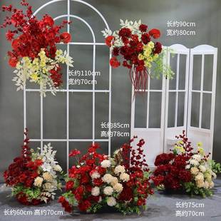 新款 饰盆T台路引礼花花 婚真庆玫RQG红色套系地排花仿绢花成婚品装