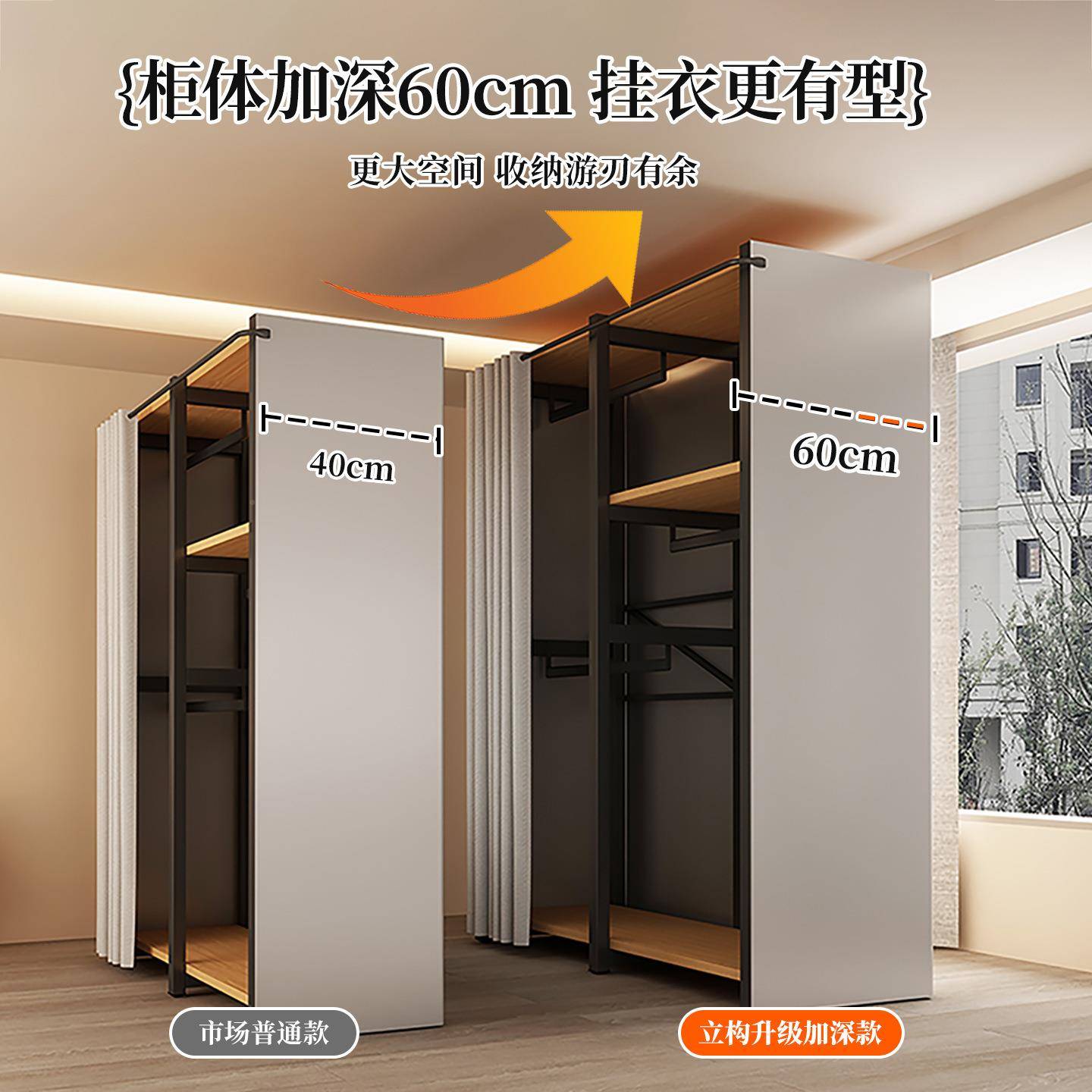 金衣柜家用室简易组装全钢架衣橱衣帽间钢木衣柜属洞洞板卧柜子组