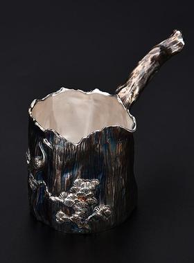 陶瓷鎏银做旧侧把松鹤公道杯大号锤目纹大号分茶器茶海窑变匀杯