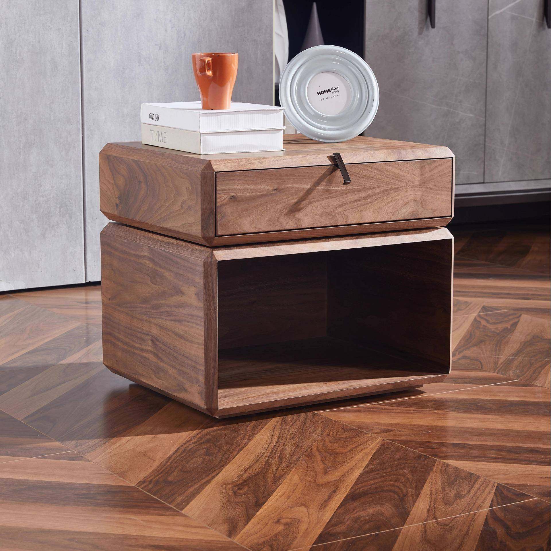 SRKYQ-M669#意式极简风可旋转胡桃木床头柜实木简约卧室胡桃木色,农用物资,其他肥料,淘宝优惠券,粉丝福利购,淘宝优惠卷