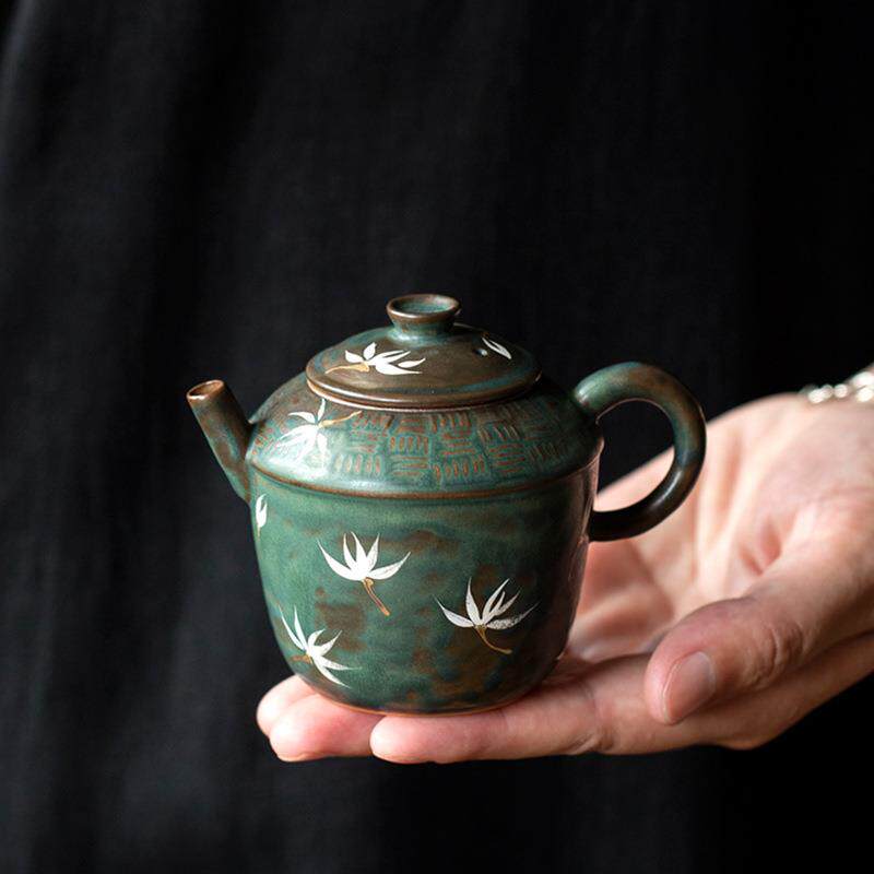 手绘兰花苍绿釉听风壶中式泡茶壶陶瓷小茶壶家用手工陶瓷泡茶单壶