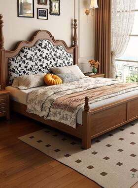 美式实木床1.8m双人主卧室软靠包奢华中古风大床高箱储物婚床