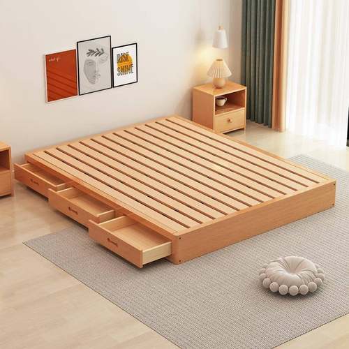 榉木榻榻米床架实木排骨架无床头双人床日式地台落地矮床硬板床板