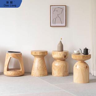 原木墩子几圆形摆件树墩矮凳树桩酒店床头柜客厅椅子异形木墩实木