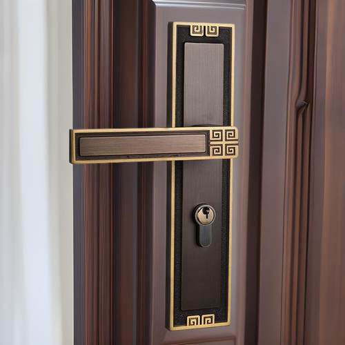 新中式门锁室内全铜别墅卧室房门锁具纯铜静音家用大门通用型木门