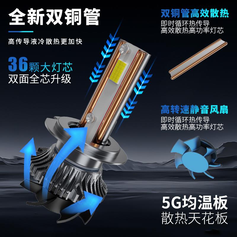 超大功率车灯120W汽车大灯双铜管H7前照灯H4远近一体改装轿车车灯