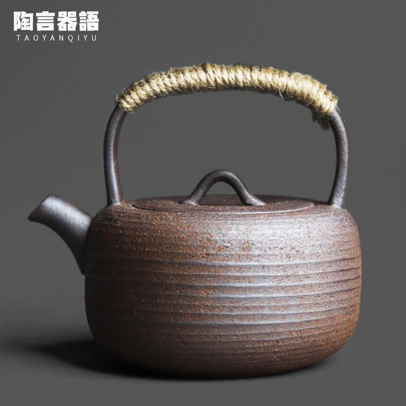 岩矿陶泥小丁提梁小号煮茶壶复古茶道围炉炭火电陶炉迷你烧水单壶