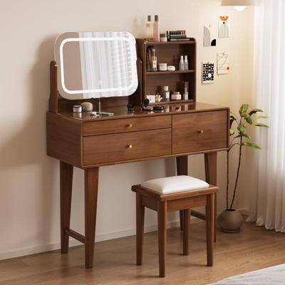 中式全实木梳妆台卧室现代简约化妆桌收纳柜带镜一体化妆台置物架