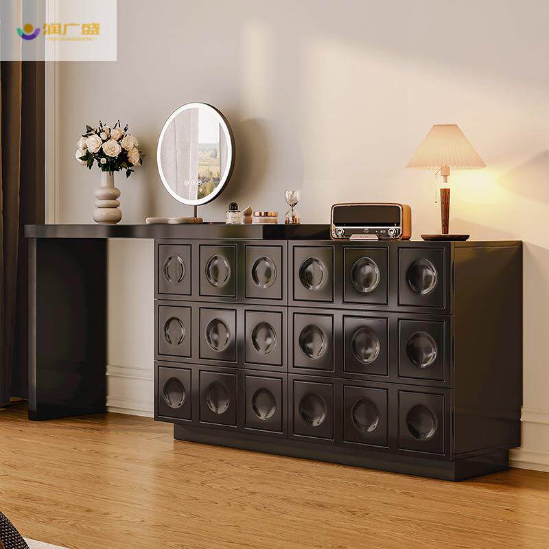 润广盛梳妆台斗柜一体伸缩烤漆卧室床尾简约现代奶油风网红梳妆台