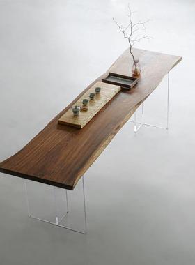 弄舍北美黑胡桃木实木餐桌自然边不规则原木大板桌子整板