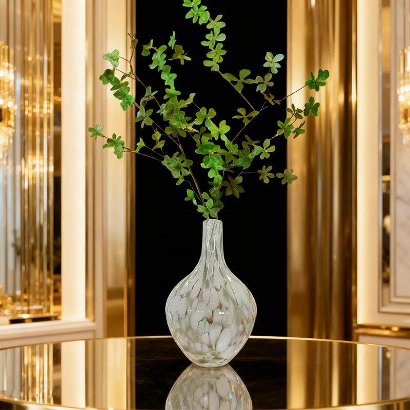 吊简约现代绿白豹色纹波点摆花瓶家居摆件钟仿真花配草客厅装CGS