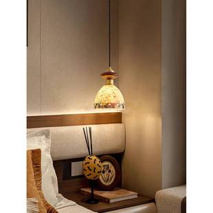 中古卧室床头吊灯法794式胡复黑桃木黄铜玄关过道贝壳吧台风餐古