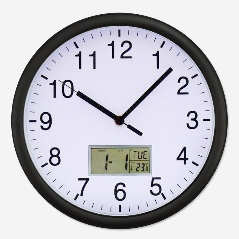 1钟2英寸现简约家用客代厅钟表料万年历天气显示石英卧12寸塑料塑