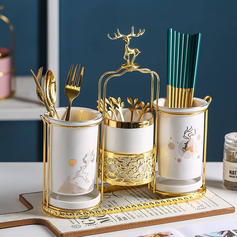 筷筒子陶瓷筷筒轻奢筷子餐具收纳用盒笼北筷欧筷笼子家沥一鹿三筒