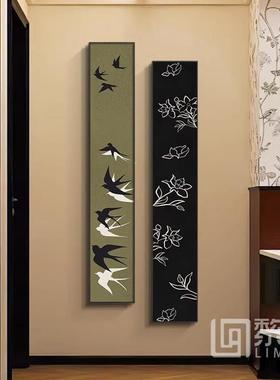 古风入户玄关窄装饰画中花鸟竖版条长挂xg8画法式高级感走廊过道