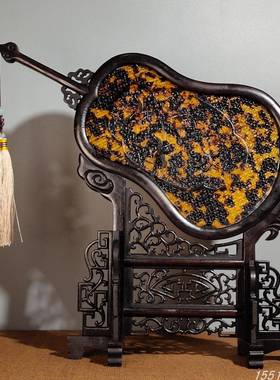 热卖檀木木框嵌摆古玩扇子家居装饰品小叶檀框镶扇形屏F87565MJ风