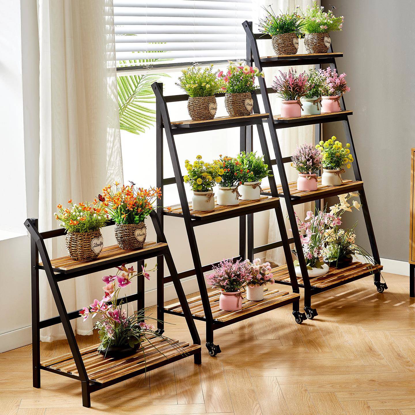 用客可移动带轮置物架落家地式多层收花盆架室外花架阳台厅折纳叠