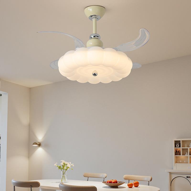 中奶油CYA风扇灯隐0形扇叶餐厅吊灯房22古5年一体卧室儿童间吊扇