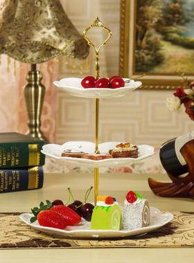 雕三层蛋糕盘甜浮点水盘陶瓷盘欧式下午茶果餐具圆婚DLH庆酒店用