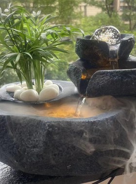 假山流水加湿净化盆景桌面喷泉店铺居家办公桌转运V球流金聚宝简