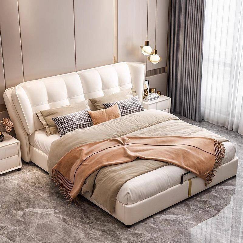 皮质床主卧床储物床双人床奶油风现代简约实木婚床出租床