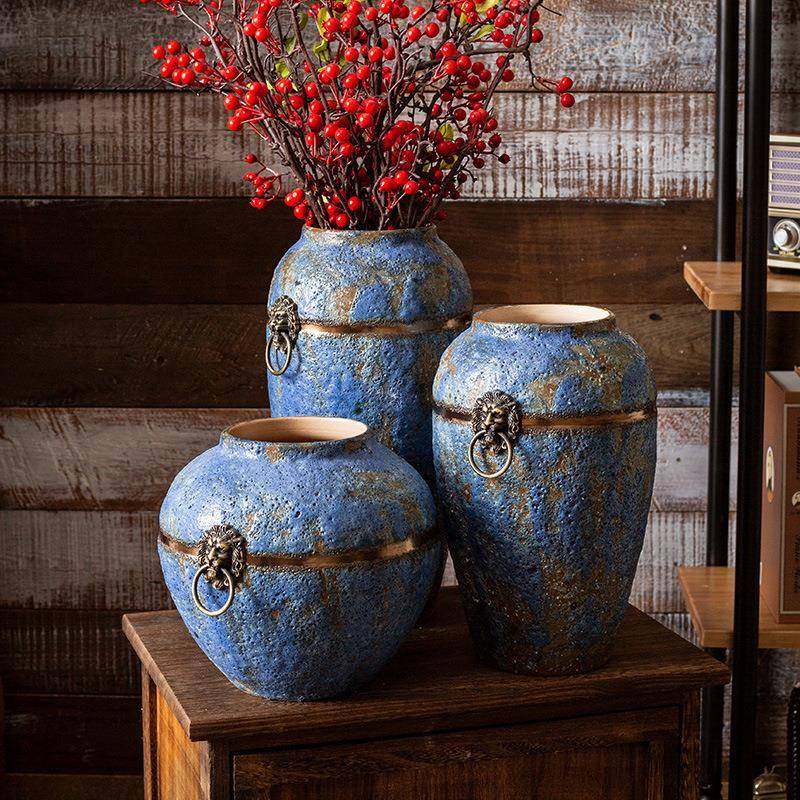 复古蓝中式陶瓷花瓶做旧陶罐客厅插花花器摆件粗陶花瓶三件套,纺织面料/辅料/配套,纺织机械配件,淘宝优惠券,粉丝福利购,淘宝优惠卷
