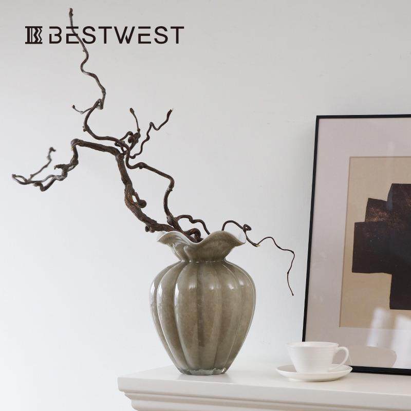 博西家居中古芬顿玻璃花瓶灰色褶皱花边法式复古插花桌面装饰品,纺织面料/辅料/配套,纺织机械配件,淘宝优惠券,粉丝福利购,淘宝优惠卷