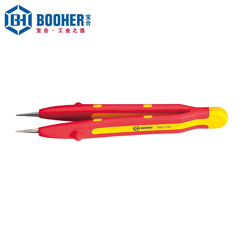宝合Booher0231135双色绝缘针尖无齿镊子134mm铬钒钢镊子耐高压