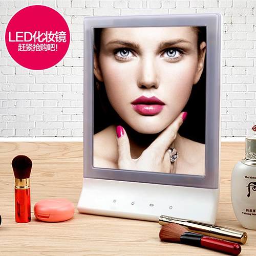 供应桌面化妆镜带18颗led灯可USB供电触摸三色调光美容补光镜