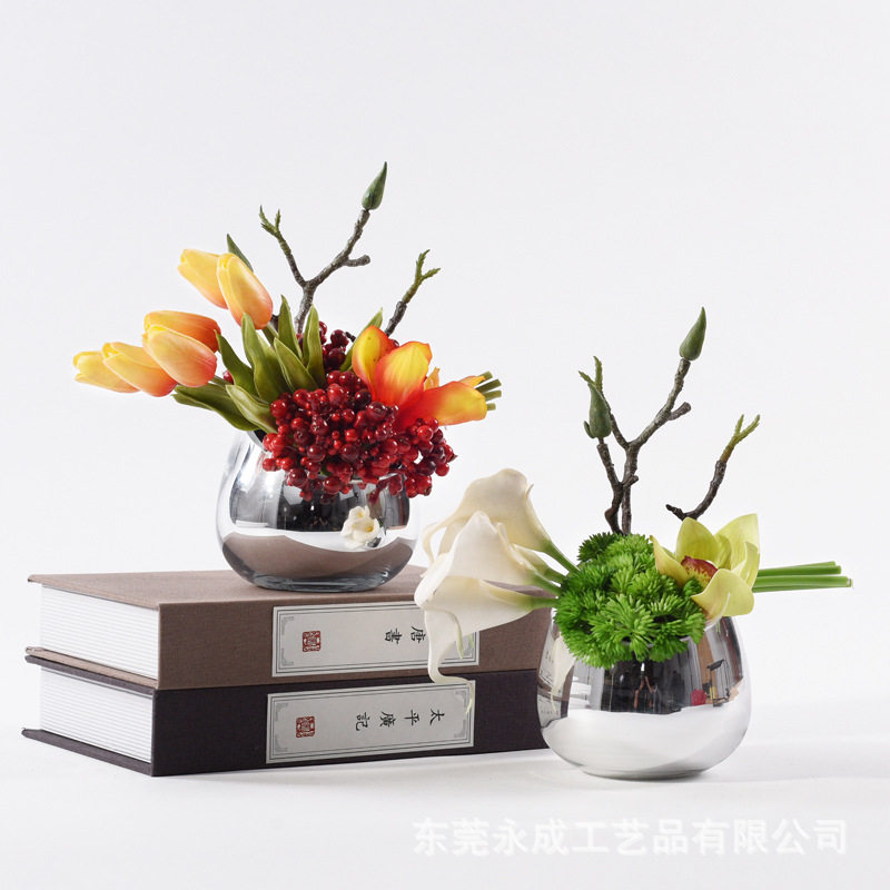 绿色仿真绿植浆果花艺现代简约新中式摆花插花洽谈桌茶几餐桌摆件