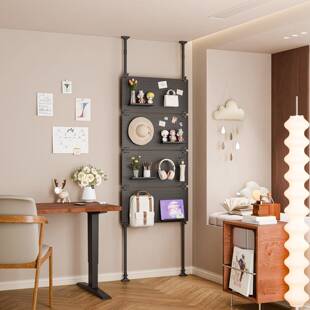 书桌旁洞洞板置物架造型墙顶天立地多层收纳书本摆件书房展示架