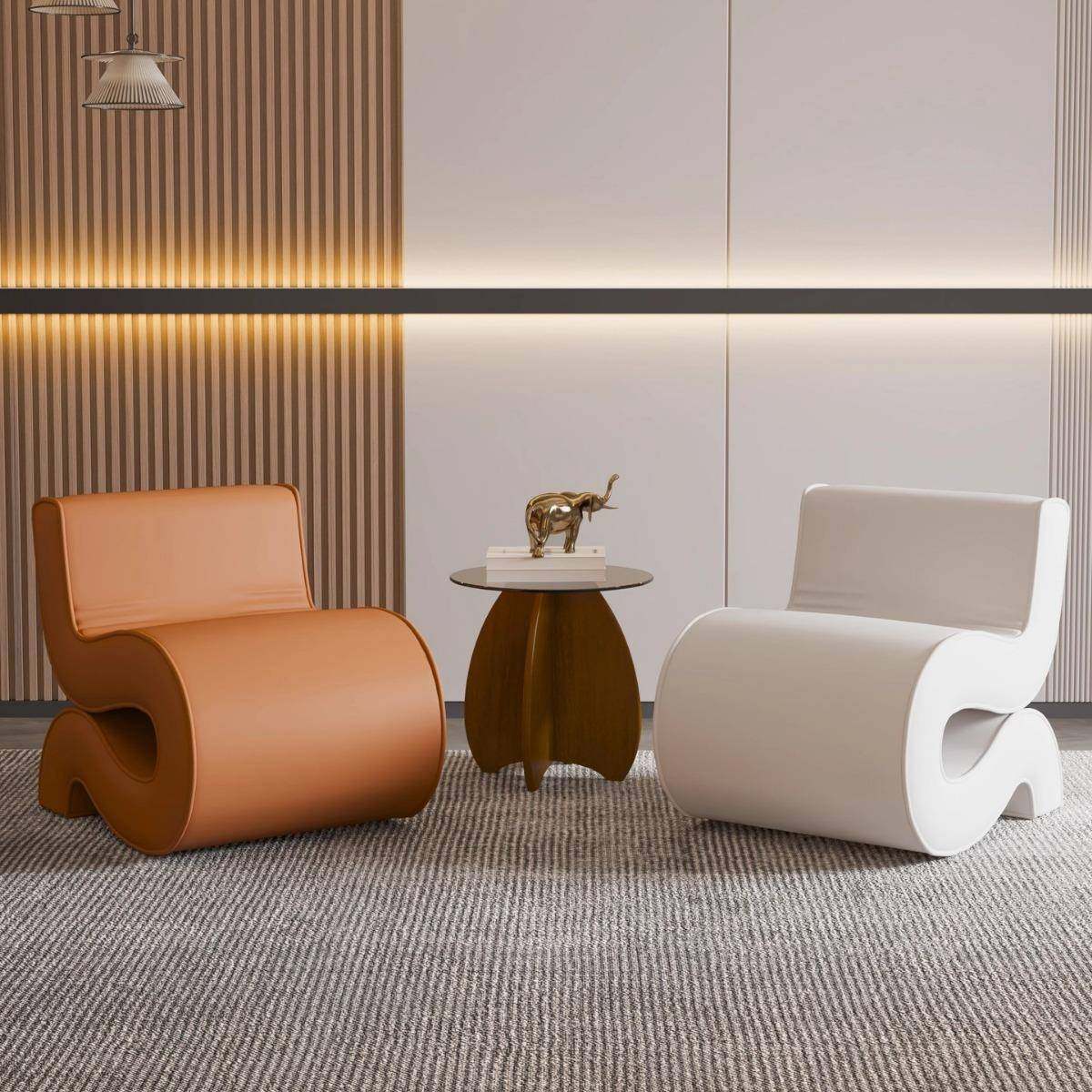 意式极简真皮异形沙发椅客厅轻奢接待室洽谈椅网红高级感单人沙发