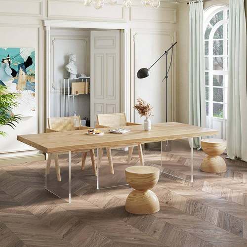 北欧实木餐桌透明亚克力家用长条桌吃饭桌子网红客厅简易风餐桌椅