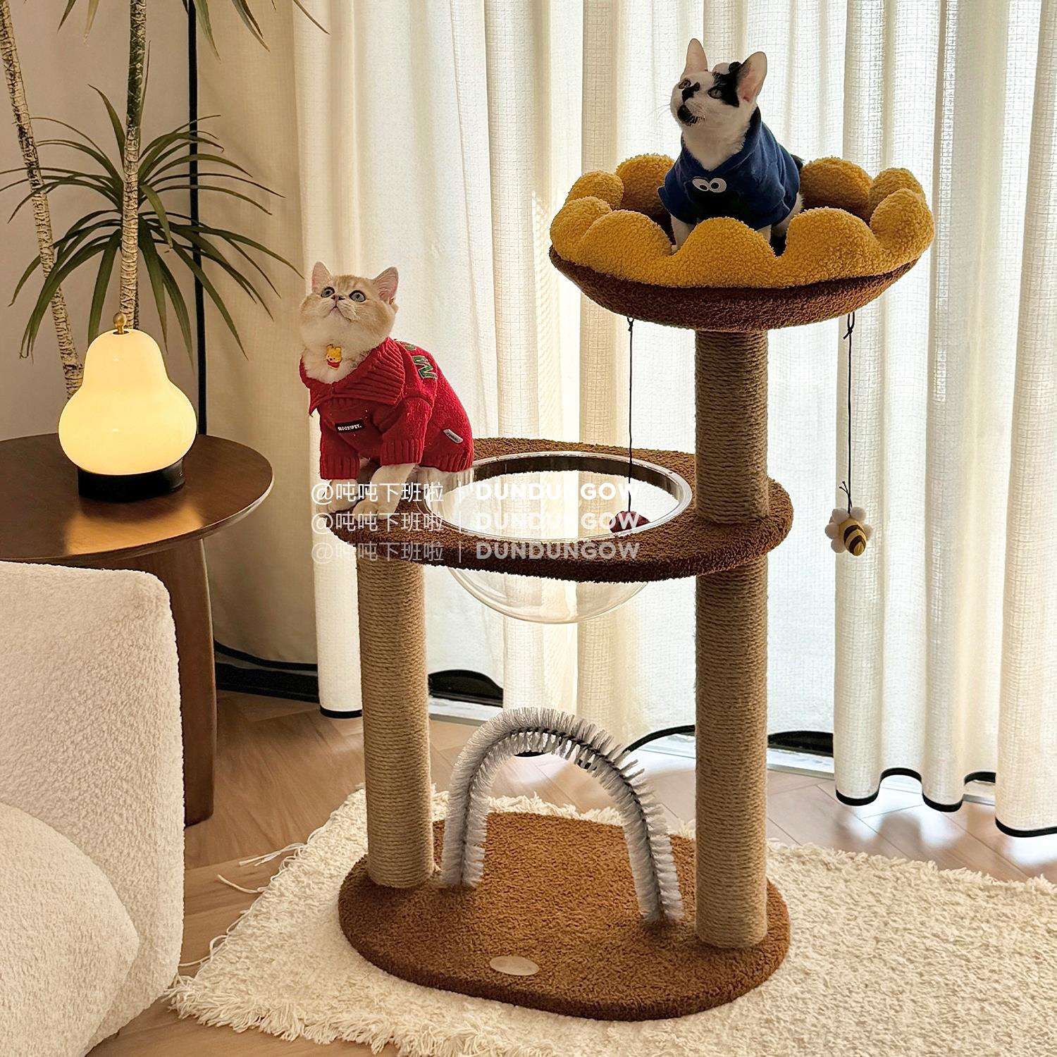 DUNDUN一体式多功能向日葵猫爬架太空舱猫架木制猫窝猫树宠物用品