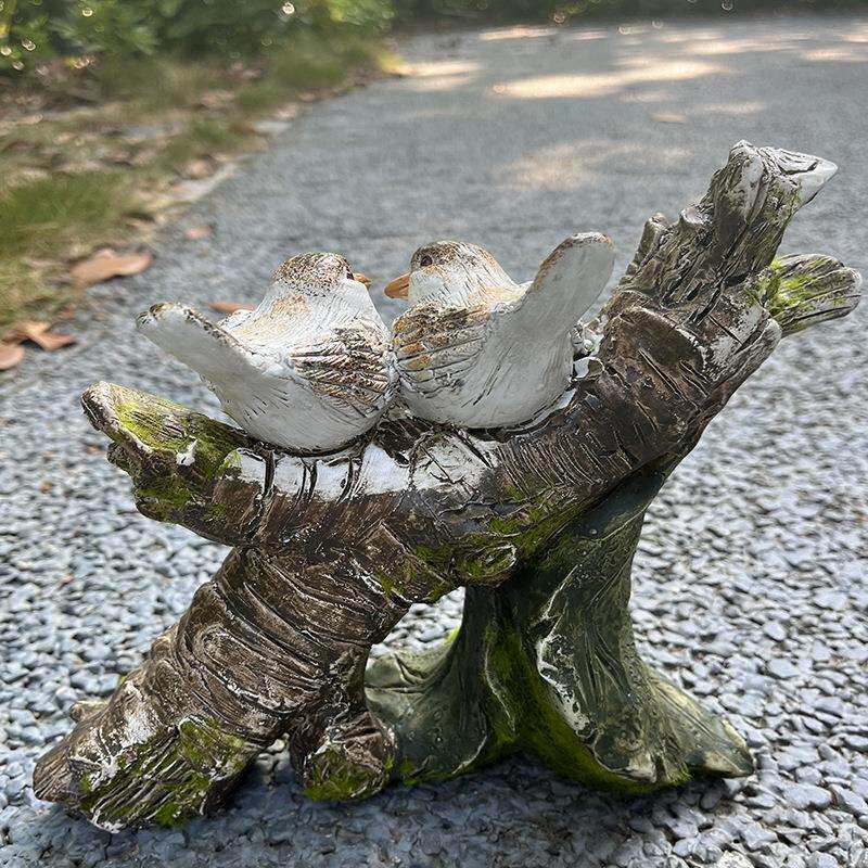 跨境小鸟青苔树桩树脂工艺品摆件树根花园院子布景装饰仿真盆景