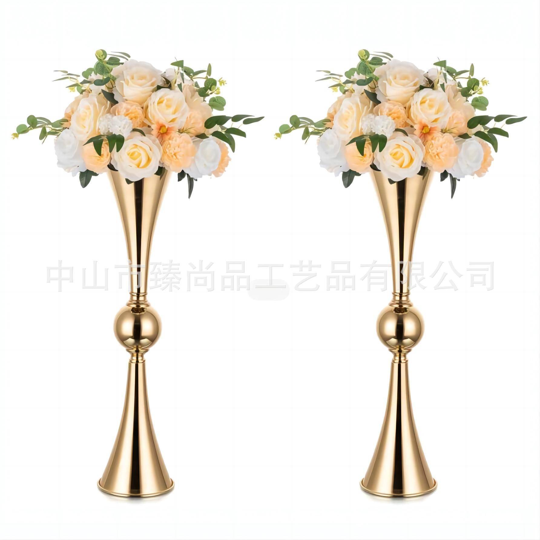 轻奢花筒插花花瓶创意花器婚礼婚庆装饰铁艺路引花架喇叭